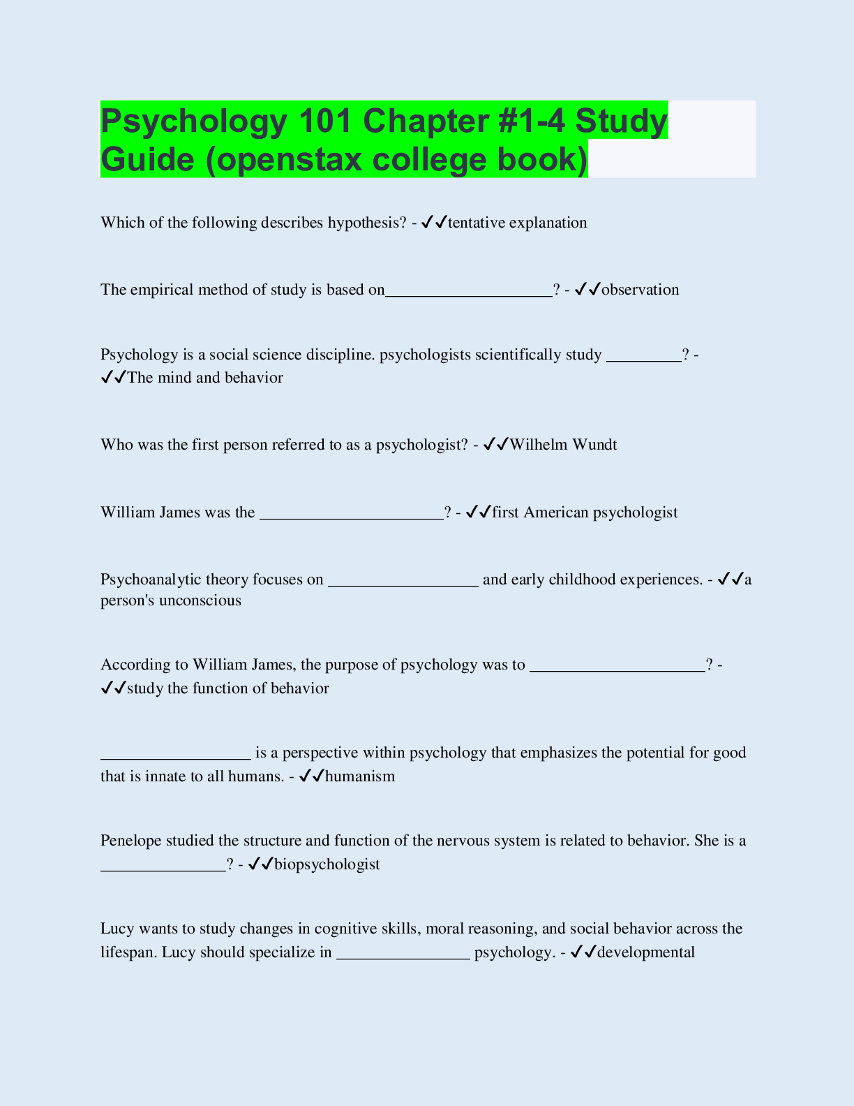 Preview image of Psychology 101 Chapter #1-4 Study Guide (openstax college book document